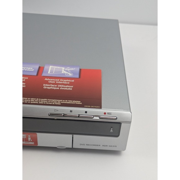 NEW Sony DVD Player & Recorder RDR-GX315 DVD +RW/+R/-RW/-R Recording - Picture 9 of 16